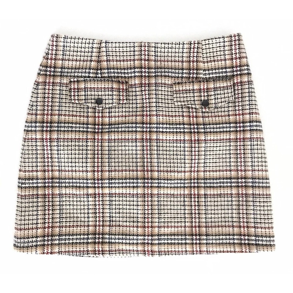 Lili Sidonio | Women's Beige Woven Plaid Mini Skirt Size Medium M